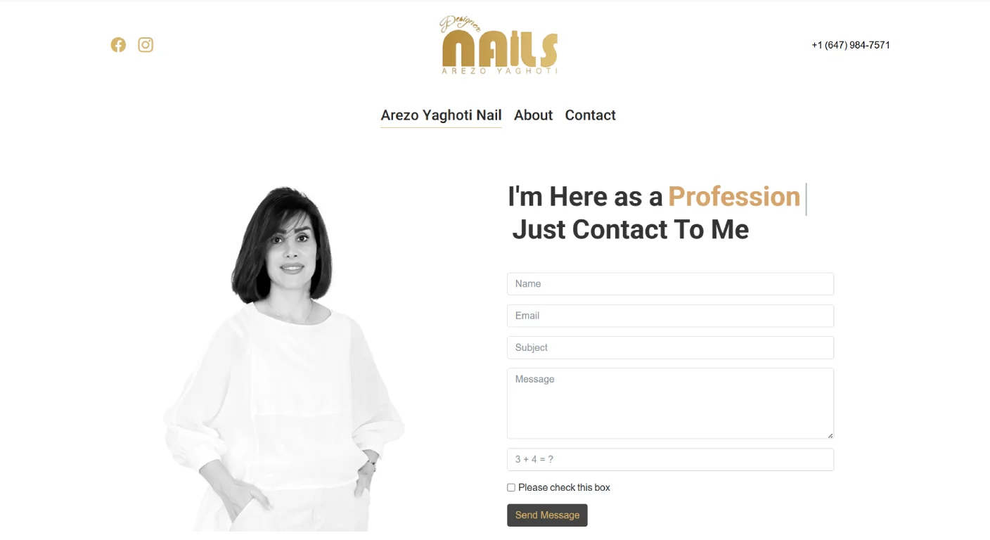 Bespoke web design for Arezo Yaghoti Nail salon in Richmond Hill, featuring custom-coded architecture by ManiSoft Agency.
