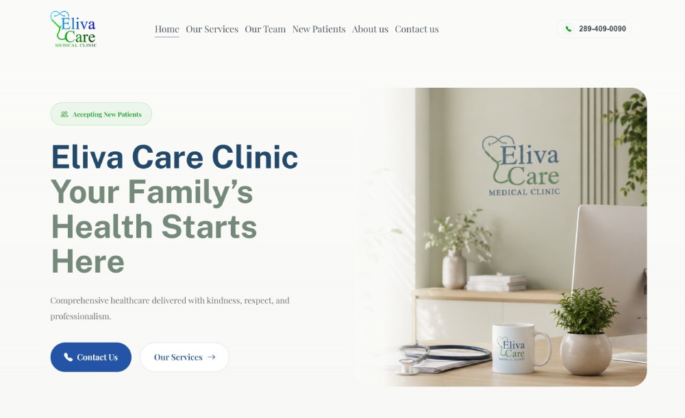 طراحی سایت کلینیک پزشکی در میلتون انتاریو | Eliva Care