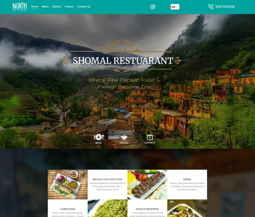 Website design for North Restaurant in Toronto
