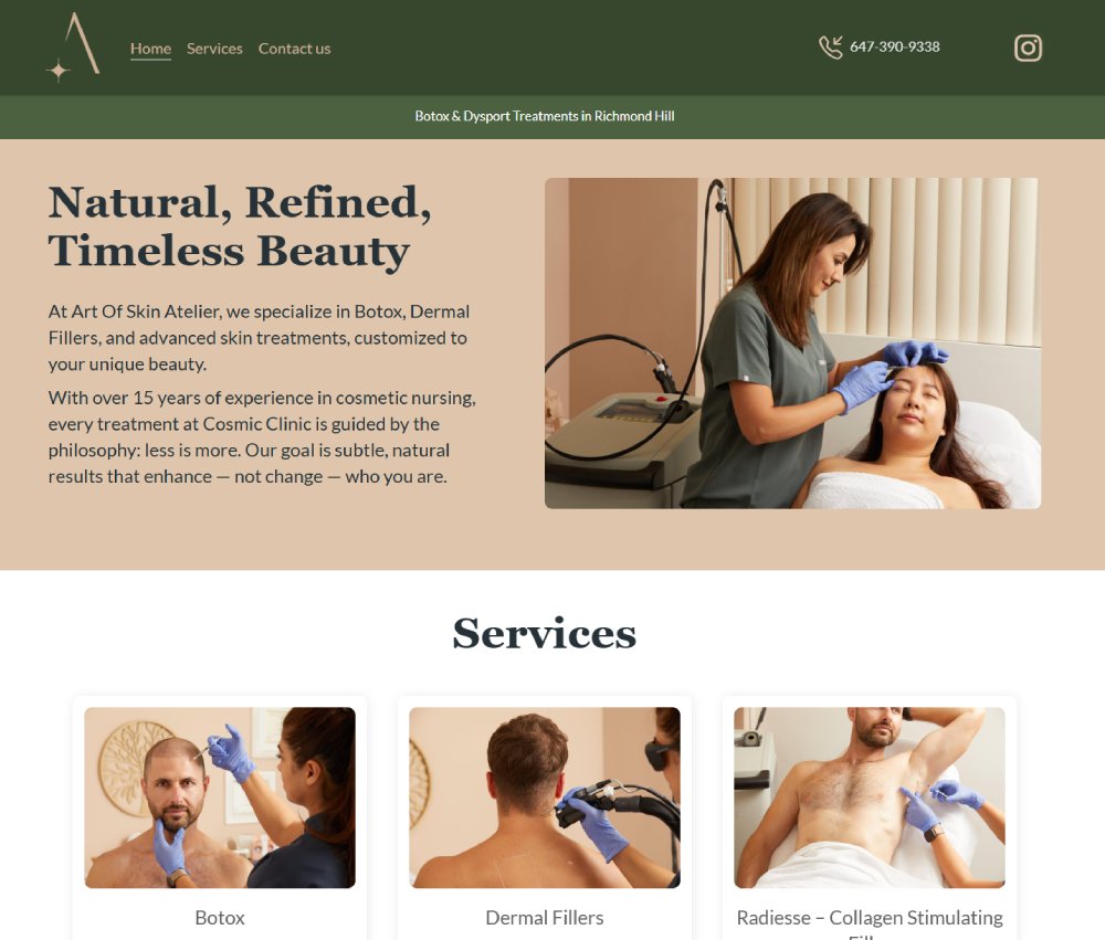 Professional Beauty Clinic & Aesthetic Website Design in Richmond Hill | Art Of Skin Ateliere