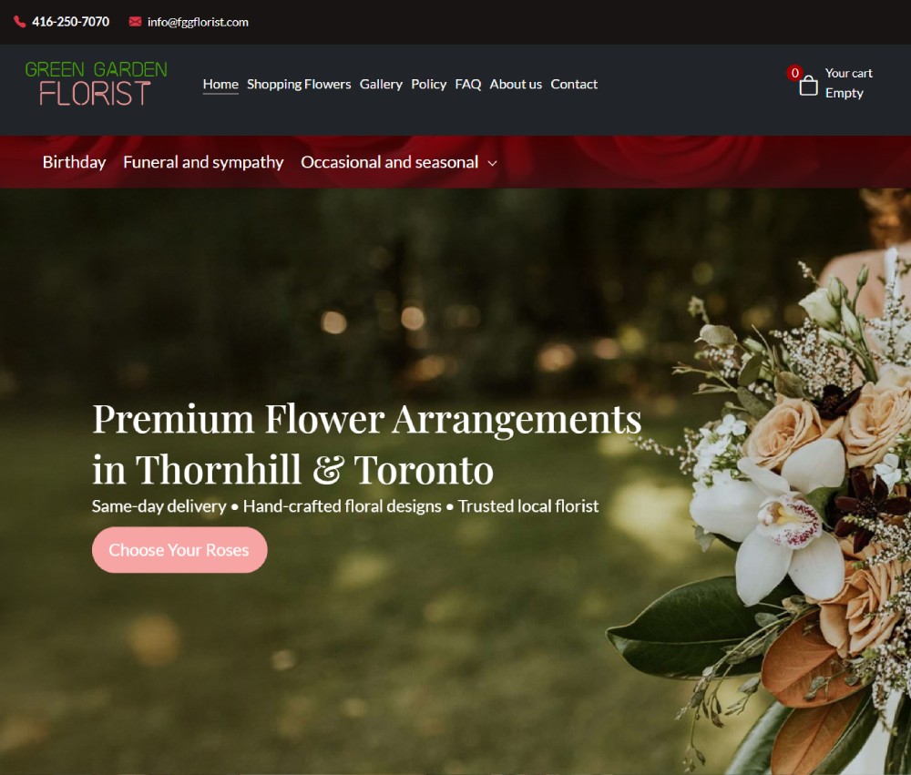 طراحی سایت گل‌فروشی در تورنتو و یورک ریجن | Green Garden Florist